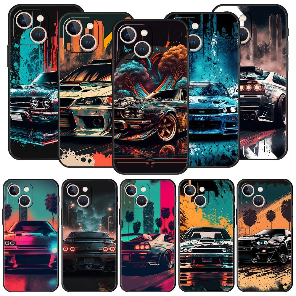 Sports Car JDM Tokyo Drift For iPhone 11 12 13 15 14 Pro Max Phone Case X XR XS 7 8 Plus SE 2020 Luxury Black Soft Cover Funda