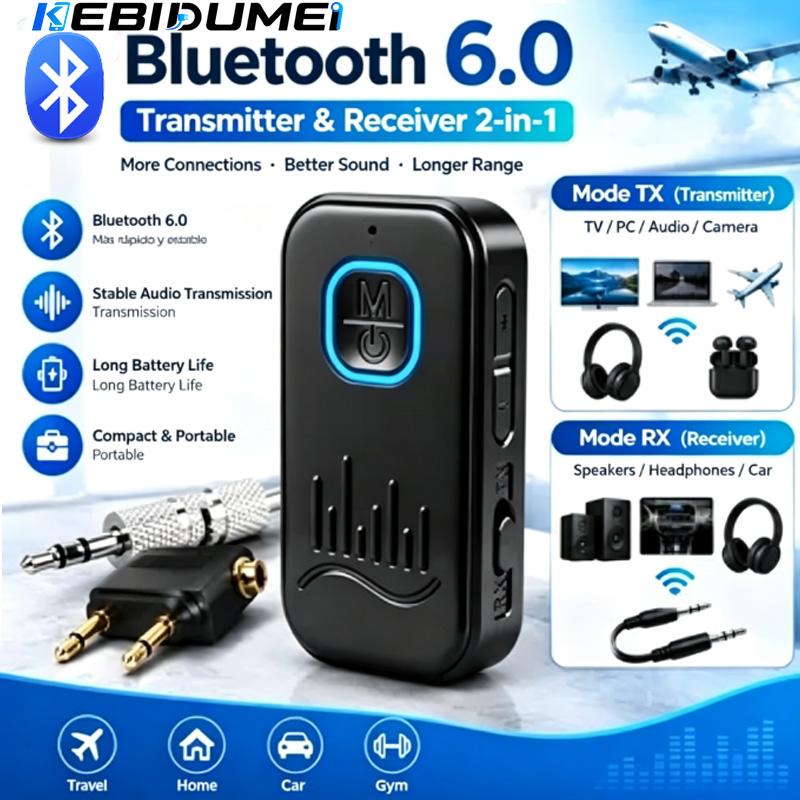 2-в-1 Bluetooth 6.0 Передатчик Приемник Беспроводной Автомобильный Аудио Адаптер 3,5 мм AUX Музыкальный Адаптер для Автомобильного Динамика ТВ ПК Самолета