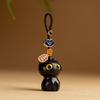 1pc Ebony Cute Black Cat Keychain Decor for Mobile Phone Chain Hand-knitted Creative Cute Accessories Sandalwood Wooden Gifts