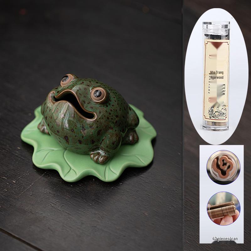 Ding Gua Gua Ceramic Frog Incense Burner - Zen Style Aroma Diffuser Ornament for Home