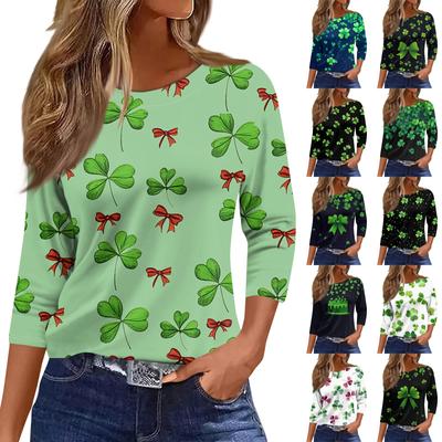 Женские топы с рукавами 3/4, цветочный принт, винтажная мода, повседневные свободные рубашки с круглым вырезом больших размеров