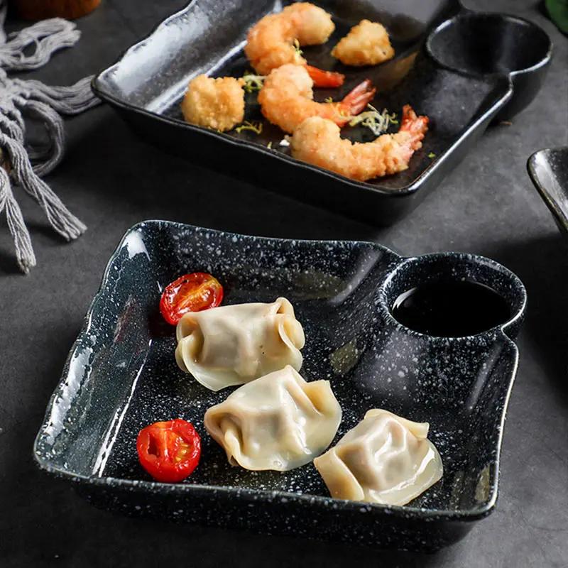Japanese Dining Plate Ceramics Dipping Sauce Plate Vintage Cold Vegetables Tableware Chinese Dumpling Dish Sector Fish Plate