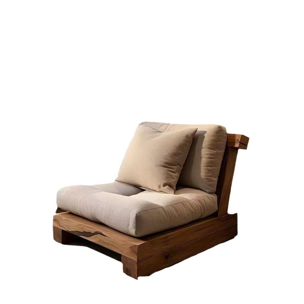 Old Elm Solid Wood Sofa Bed: Tatami Floor Sofa Chair with Single Backrest - Decorative B&B Piece