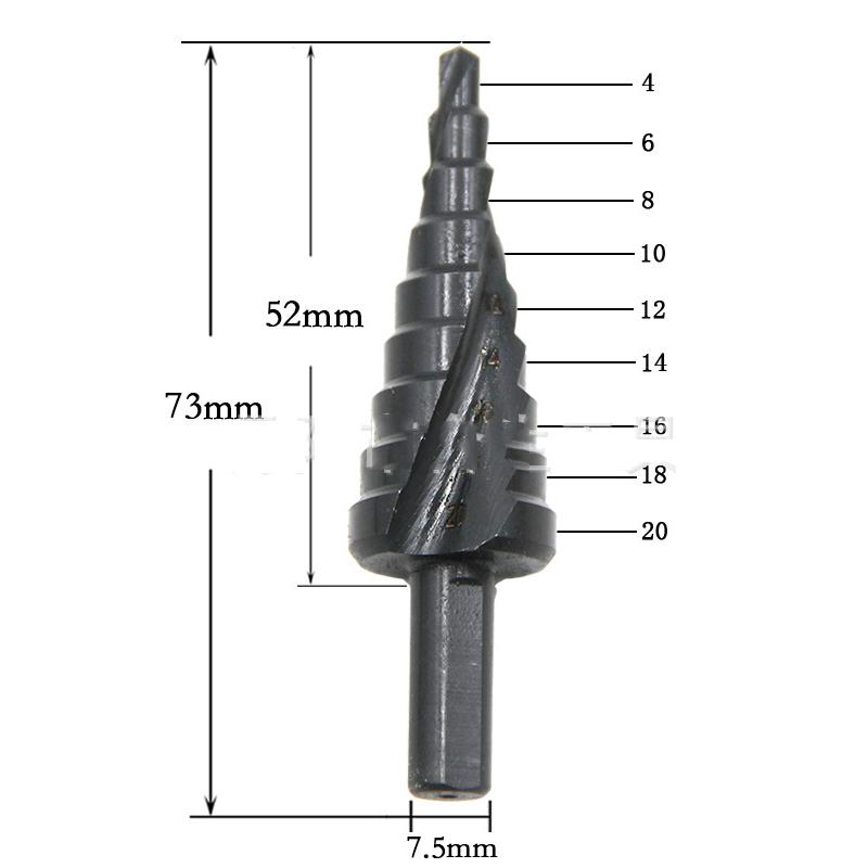 3-piece Set of High-speed Steel Nitrided Black Spiral Fluted Triangular Shank Titanium-plated Step Drills Metric Pagoda Drills