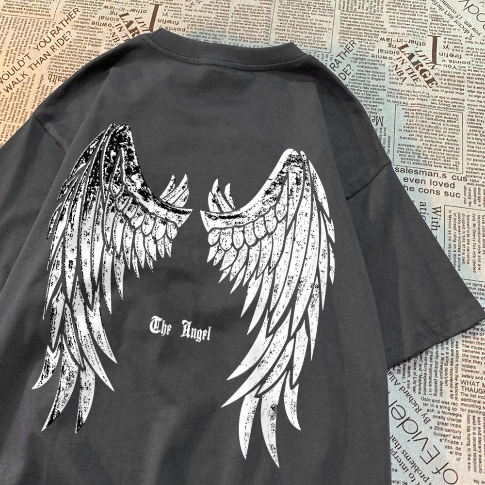 Футболка с изображением ангела с развернутыми крыльями для мужчин и женщин, футболка с рисунком, летняя хлопковая рубашка с коротким рукавом, винтажная футболка с круглым вырезом для пары