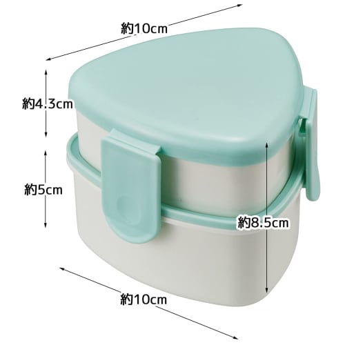 Skater Triangular Onigiri Lunch Box 2 Tiers 500ml with Fork Green Made In Japan ONWT1-A