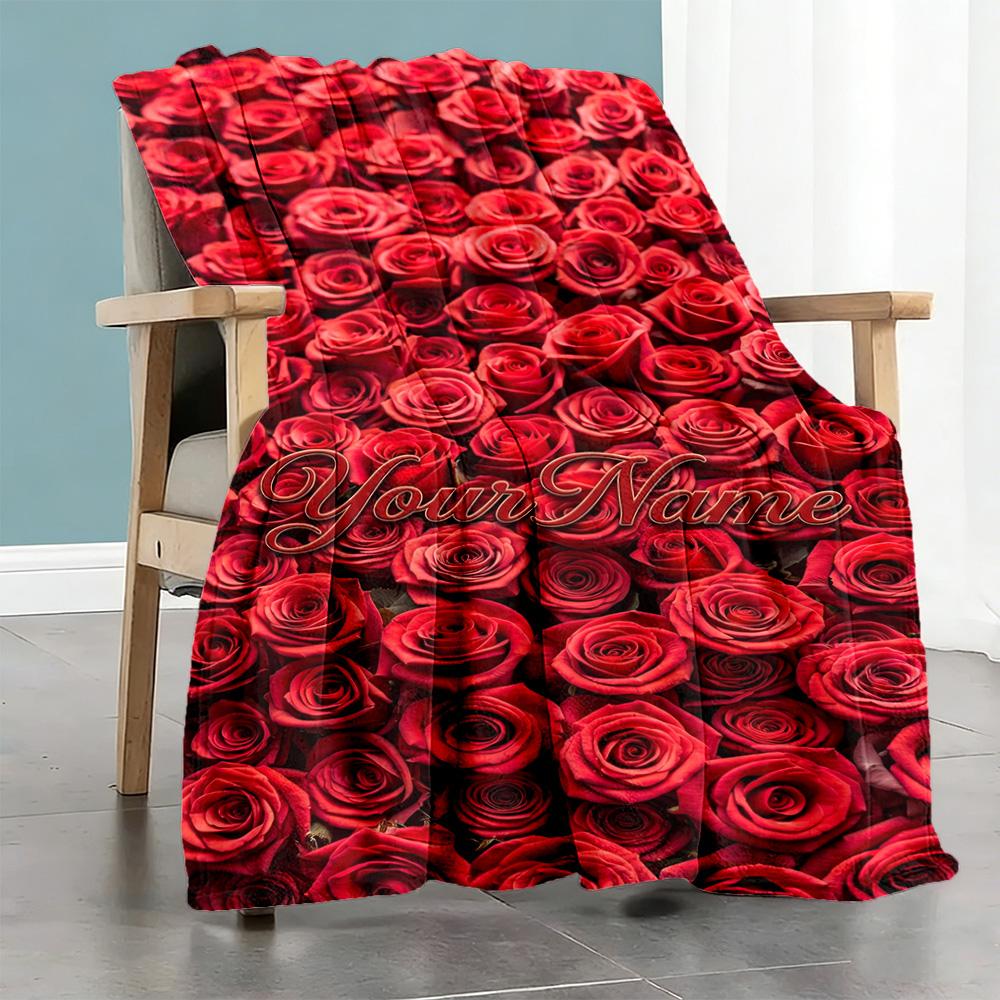 Rose Personalized Name Blanket Gift Customizable Blanket Comfortable Great for Picnics Bed Couch Chair Ideal for All Seasons
