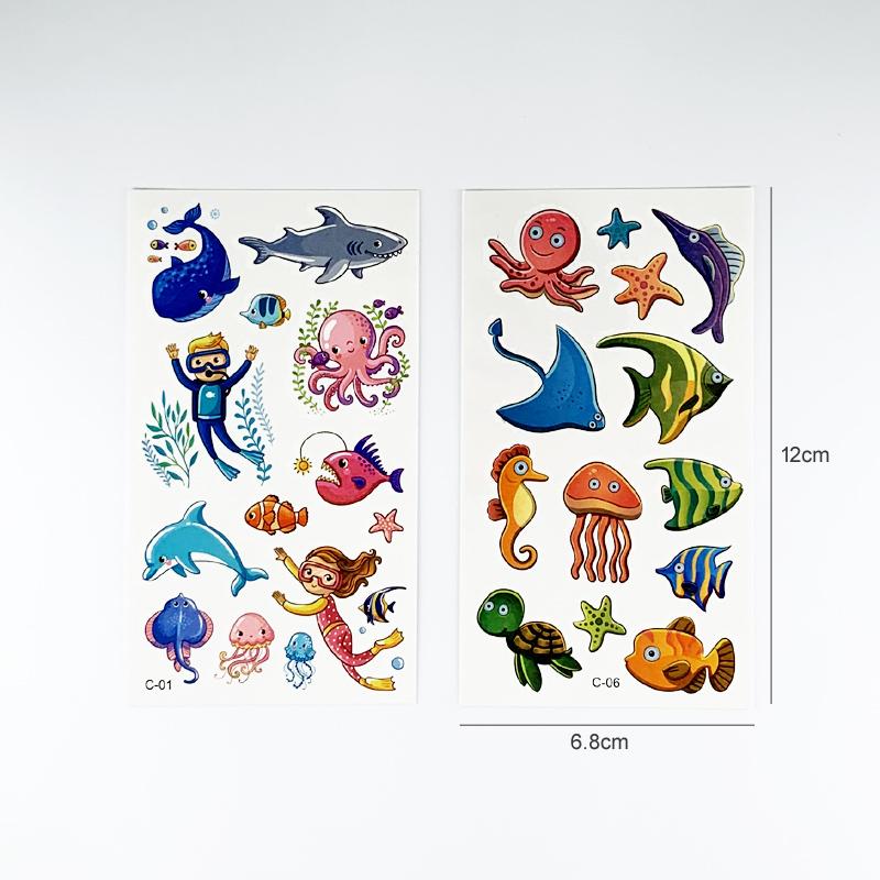 10 Sheets/Set Ocean Fish Whale Fake Tattoo Stickers Cartoon Marine Life Temporary Tattoos Kids DIY Body Arms Art Tattoo Sticker