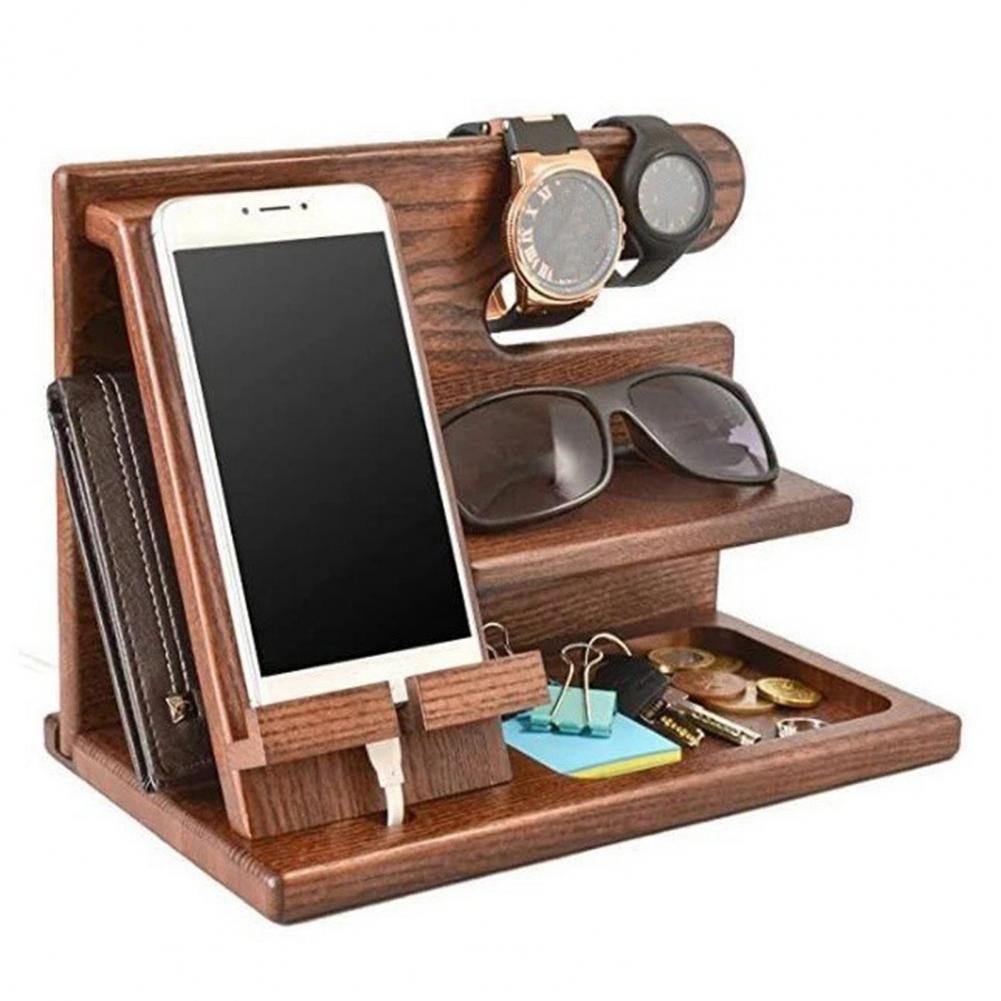 Phone Charging Stand Wooden Desk Organizer Rack Stable Groove Design Mobile Phone Holder