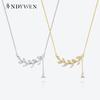 Ожерелье с подвеской из стерлингового серебра 925 пробы с золотыми листьями и цирконием, длинная цепочка для женщин, 2023, роскошные ювелирные изделия с кристаллами