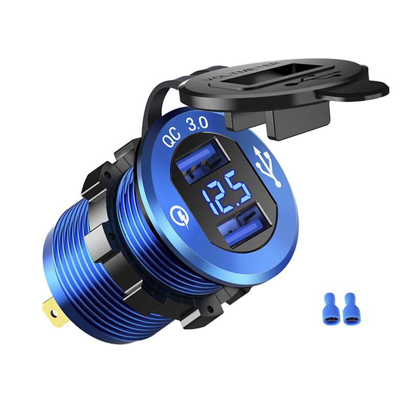 Автомобильное зарядное устройство Quick Charge 3.0 с двумя USB-портами, розетка для быстрой зарядки, алюминиевая розетка со светодиодным вольтметром для автомобильной лодки 12 В 24 В