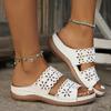 Women's Summer Sandals, Floral Cut-Out Design, Artificial Leather Slides, Casual Comfort Footwear, Non-Slip Sole