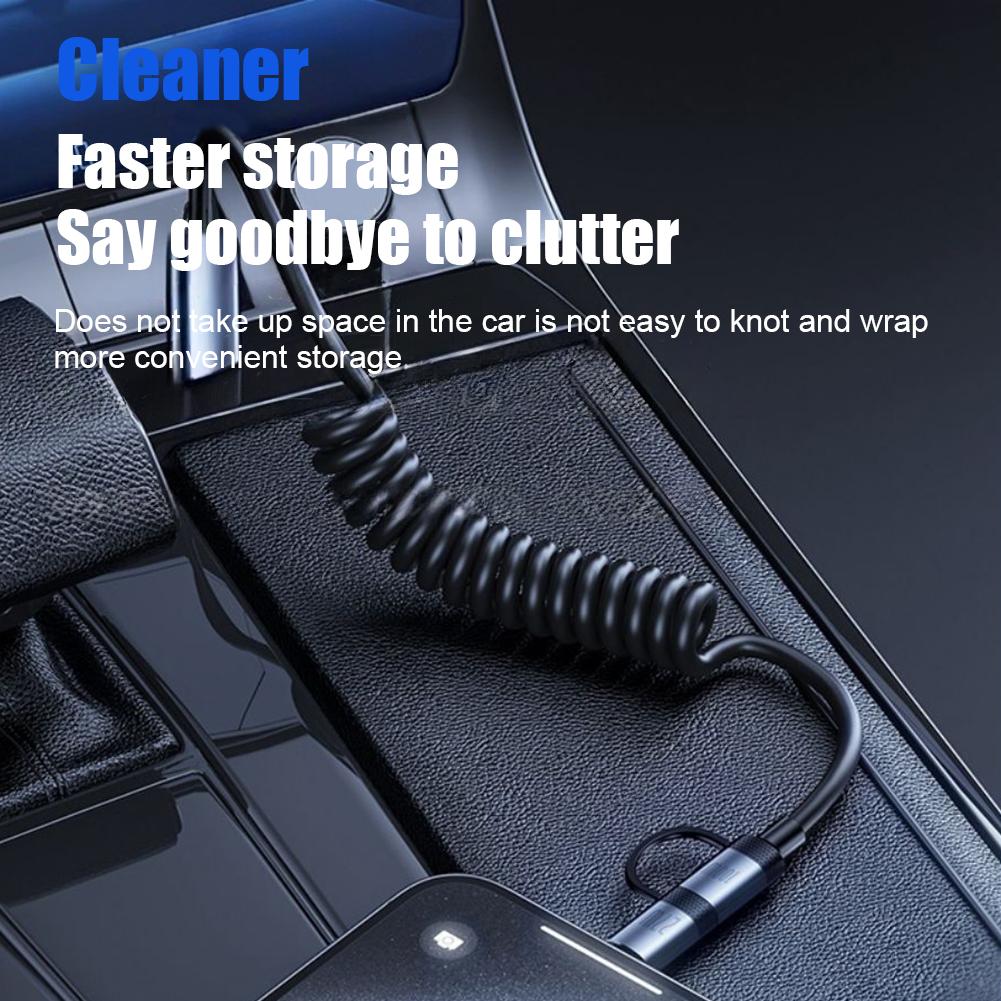 4 In 1 USB C To USB C And Lighting Coiled Charging Cable For Vehicle 100W Fast Charging & Data Transfer Safe Fast Charging