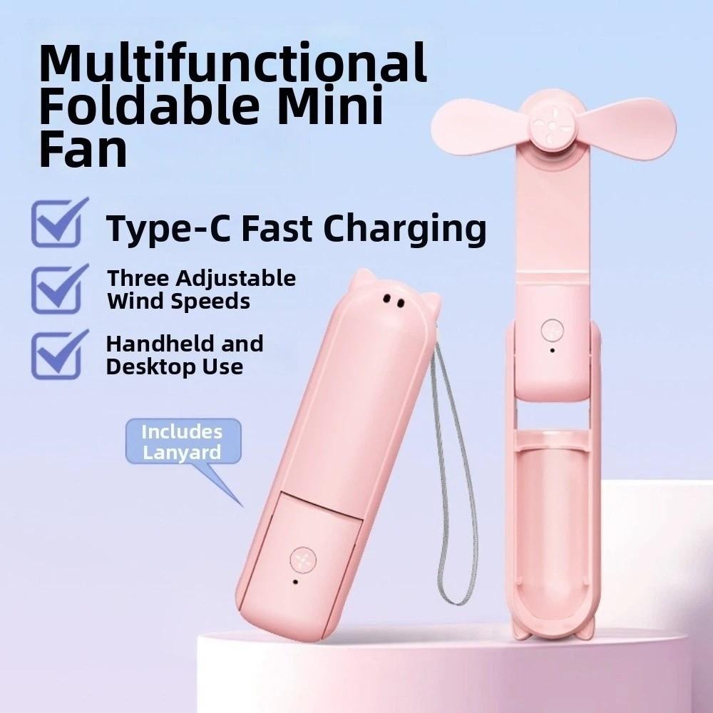 Ручной мини-вентилятор с USB-зарядкой, 3 скорости, карманный, бесшумный, складной, с фонариком, для лета, на улице