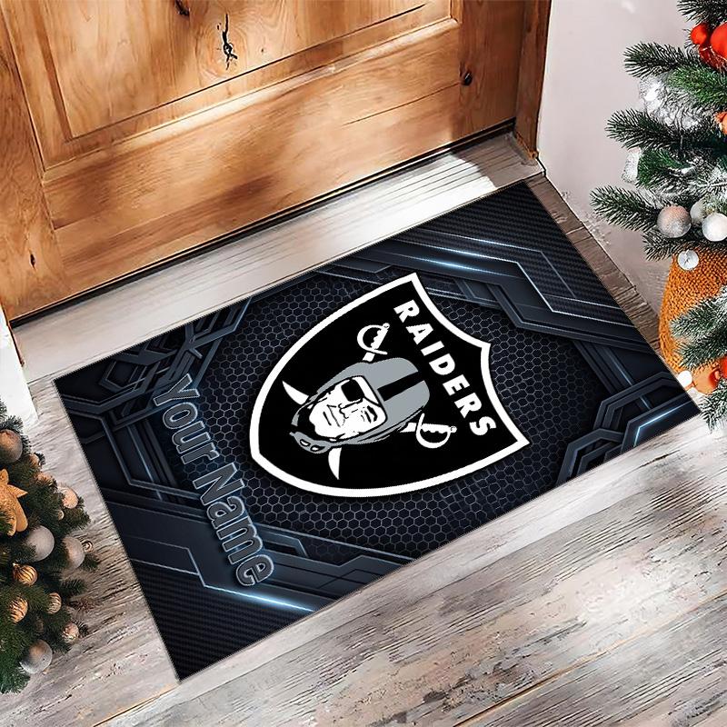Las Vegas Raiders Crystal Velvet Rug, Custom Name Text Personalized Non‑Slip Floor Mat for Home Decor Gift