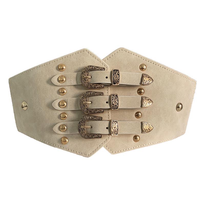 Women's Retro Faux Leather Belt with Rivet Pin Buckle - Versatile Wide Waistband Accessory