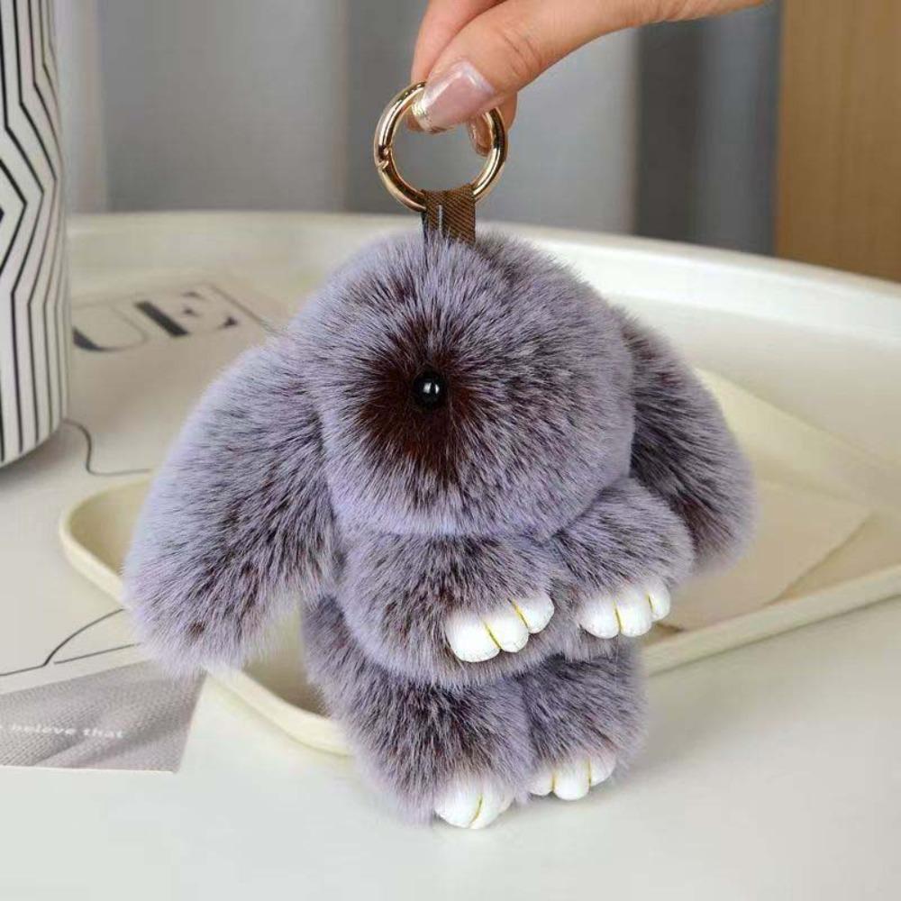 Fluffy Play Dead Rabbit Doll Fashion Plush Rabbit Pendant Rabbit Fur Keychain Women