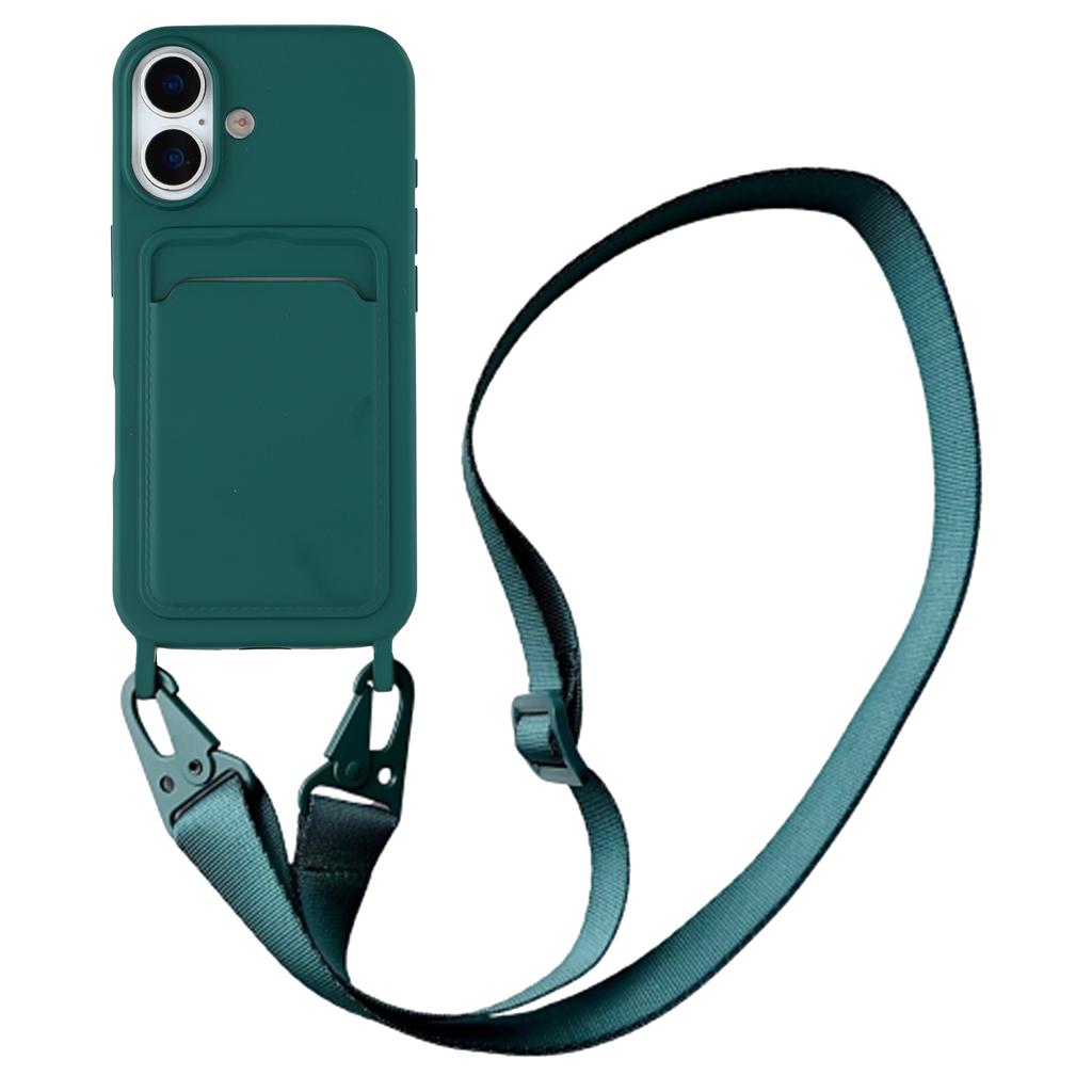 Чехол для iPhone 16 Жидкий силикон Слот для карт Мягкая накладка для телефона со шнурком