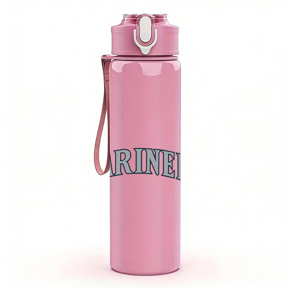 1PC Mariners circular sports logo print 750ml colorful plastic sports water bottle leakproof pop up lid with straw for outdoor work home use