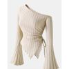 Fall Women's Off-shoulder Flare Sleeve Irregular Lace-up Knit Top