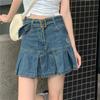 Kawaii Girl Denim Skirt Womens Pleated Skirt Fashion Casual College Style High Waist Slim Goth Mini A Word Short Skirt