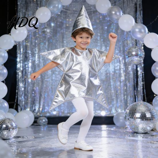 Conical Hat Star Costume Set Silver/Gold Nativity for Kids Christmas Scene Festival Shape Cosplay Outfits Sunday School Church Supply Shiny