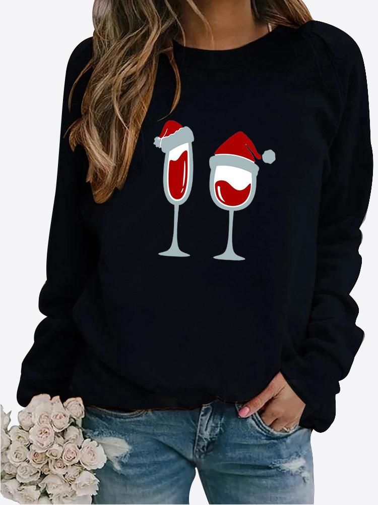 Winter Women's Casual Long-sleeved Santa Claus Print Sweatshirt Ladies Round Neck Loose T-shirt Plus Size Tops Long Sleeved Sweater