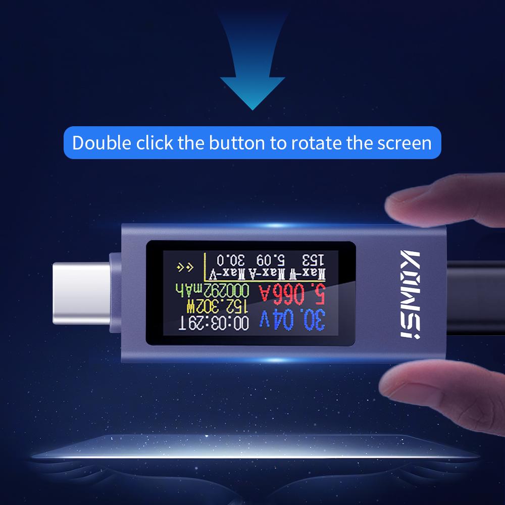 Многофункциональный тестер напряжения Type-C с цветным экраном, цифровой измеритель мощности, монитор напряжения и тока, тестер зарядки постоянного тока 4–30 В 0–12 А