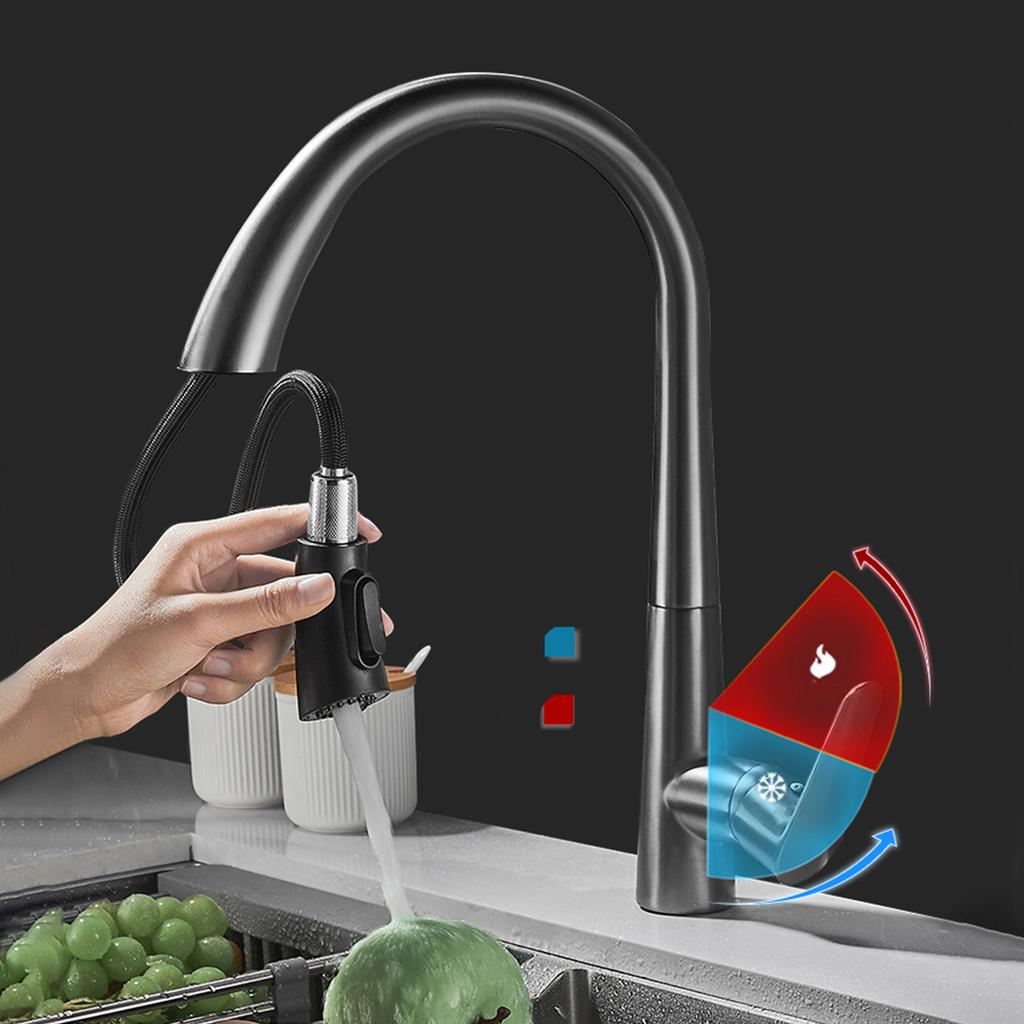 Поворотные на 360 градусов выдвижные кухонные смесители с 2 режимами струи Смесители для раковины в ванной комнате с высокой дугой Потяните вниз