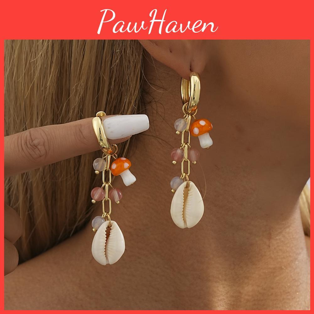 Chic Gold-plated Shell Mushroom Earrings For Women Elegant Street Style 2023