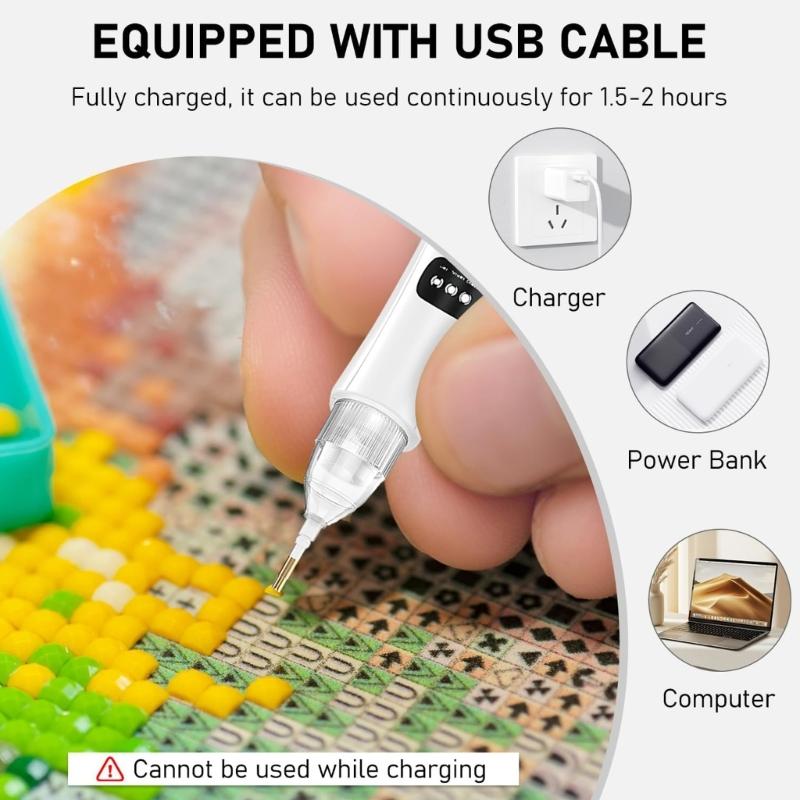 Rhinestones Painting Pen 3 Suction Level Rhinestones Art Accessory Set with Replacement Tips Electric Rhinestones Art Pen