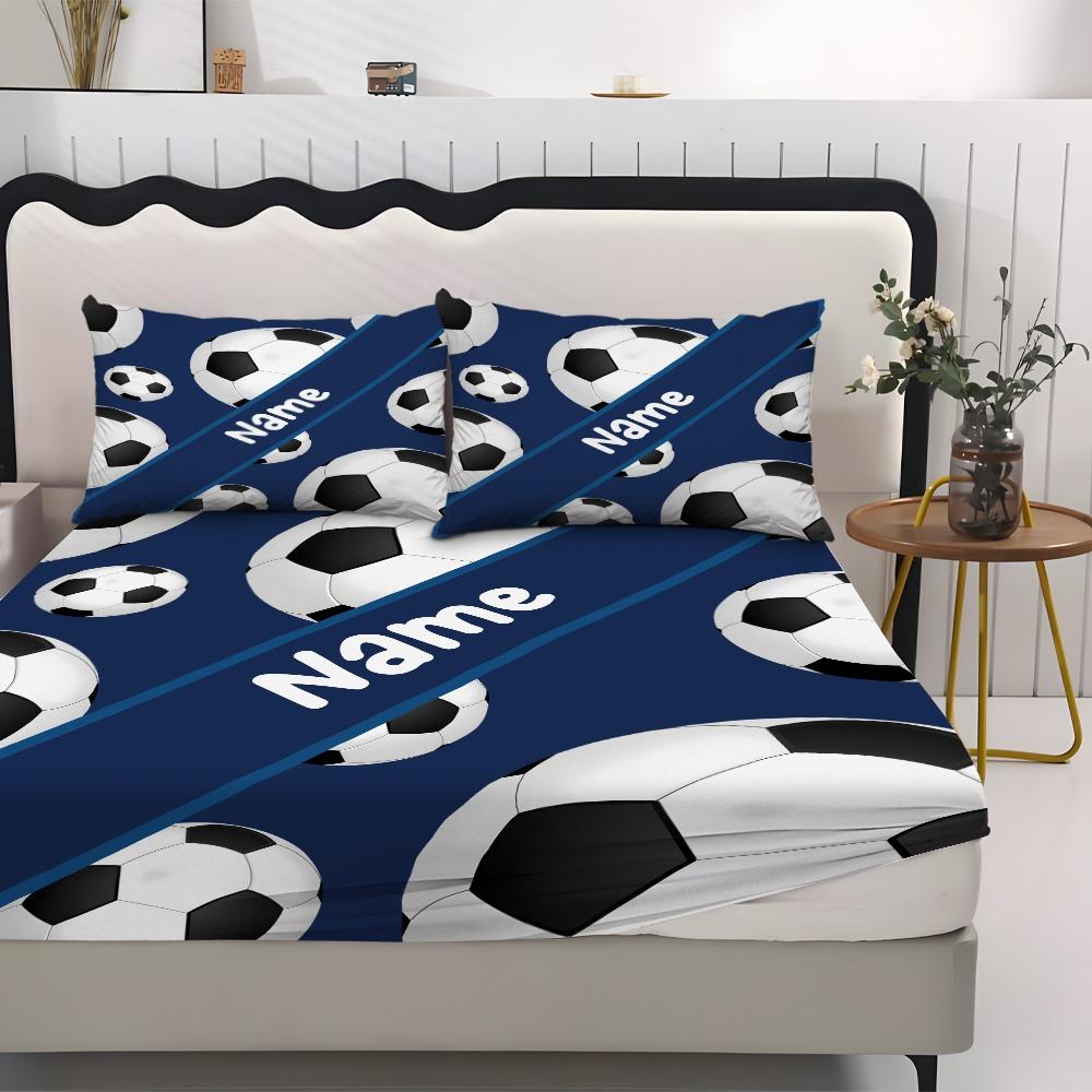 Football 2/3pcs Bedding Set Fitted Sheet Printed 100% Polyester Anime Home Decor Suitable For Children And Adults