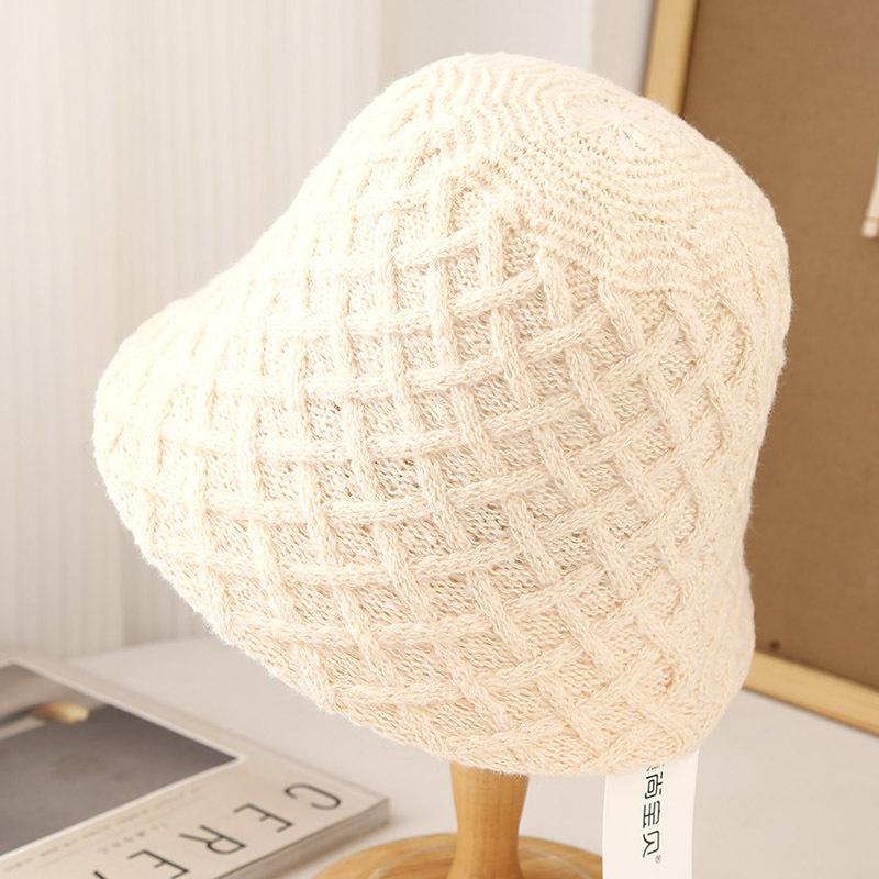 Wool knitted bucket hat women's autumn and winter versatile temperament bucket hat outdoor warm cold ear hat