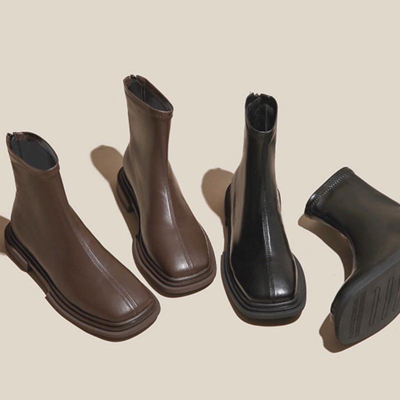 Женские винтажные ботильоны с квадратным носком, короткие ботинки на толстом каблуке, новая модная обувь на осень-зиму, женская эластичная мягкая обувь