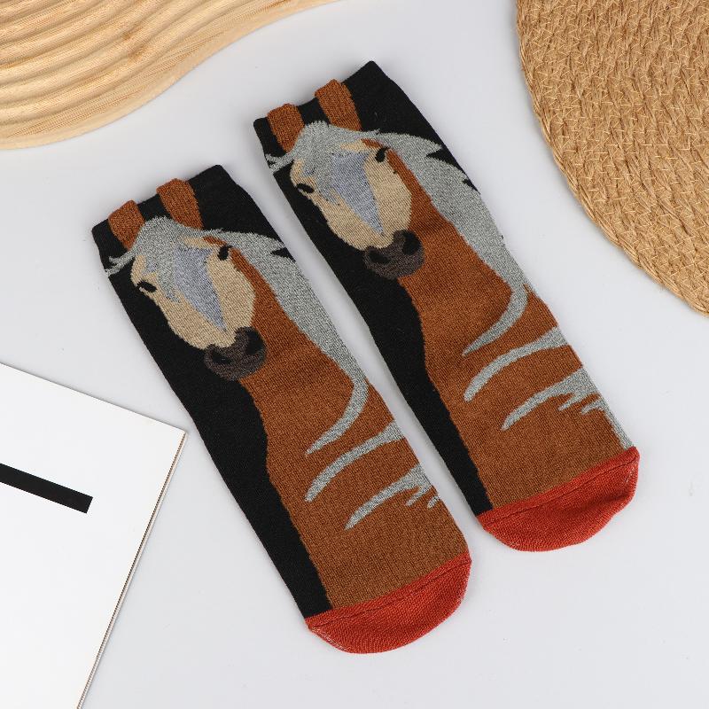 1/5 пар Женские мультяшные носки с принтом лошадей и животных, смешным узором лошадей, длинные носки в стиле комикс, уличные носки для скейтборда