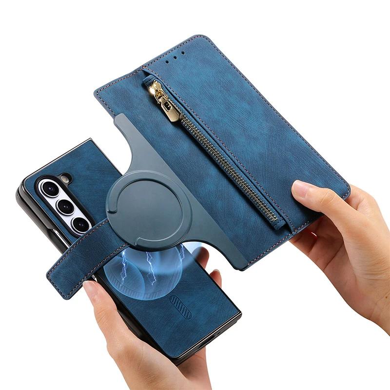Магнитный 2-в-1 Съемный Флип-кошелек-визитница для Magsafe Samsung Galaxy Z Fold 7 6 5 4 3 Молния Карты Слоты Кожаная Сумка Чехол
