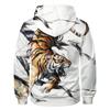 Men's Hoodie Sweatshirt White Hooded Tiger Graphic Prints Sports Casual Spring & Fall Clothing