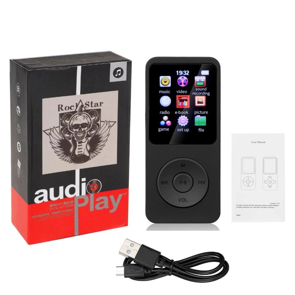 Мини-MP3-MP4-плееры FM-радио Bluetooth-совместимый 5.4-стерео музыкальный плеер Портативный динамик Поддержка FM TF-карты Электронная книга Диктофон Встроенный микрофон