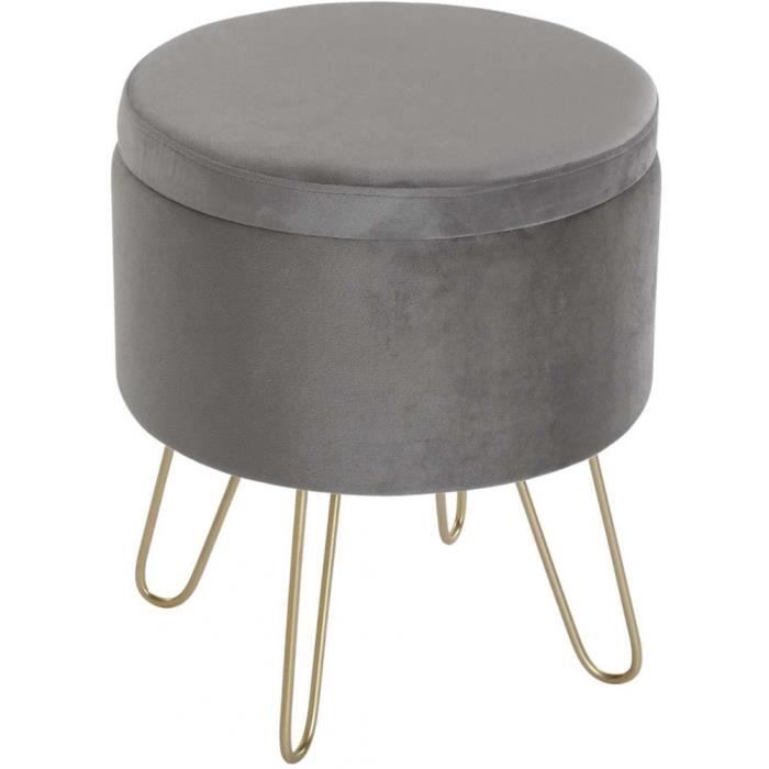 Repose-pieds Belgaum - Tabouret Rond Bas Pour Salon En Textile Et Métal - Gris Clair - Versa