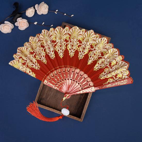 Chinese Style Folding Fan with Tassel Portable Summer Hand Held Fan Dance Performance Photo Props Party Costume Accessories Gift