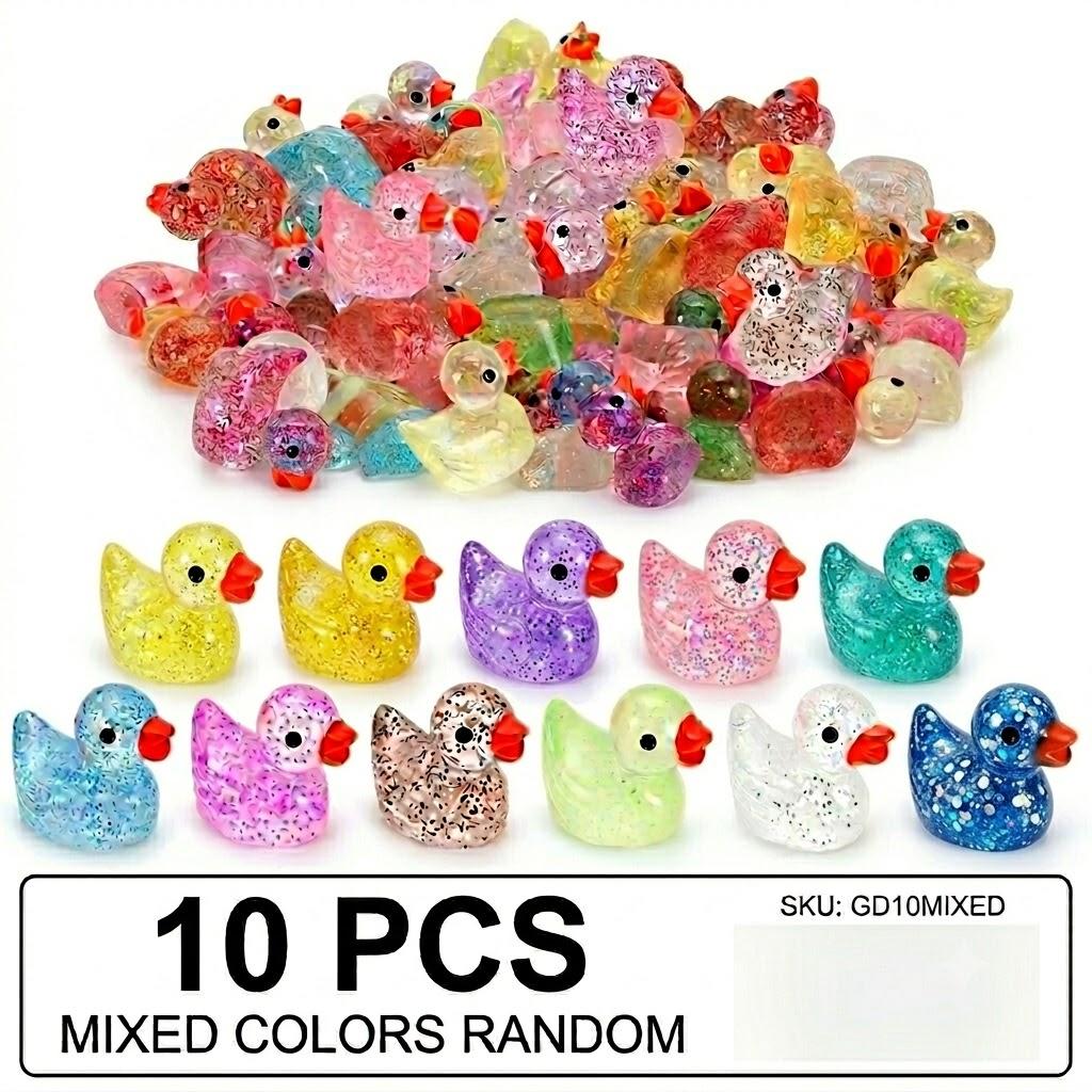 10/30/50/100pcs Mixed Glitter Mini Resin Ducks Miniatures, Fairy Garden Home Desk Ornament, Micro Landscape DIY Craft Decoration