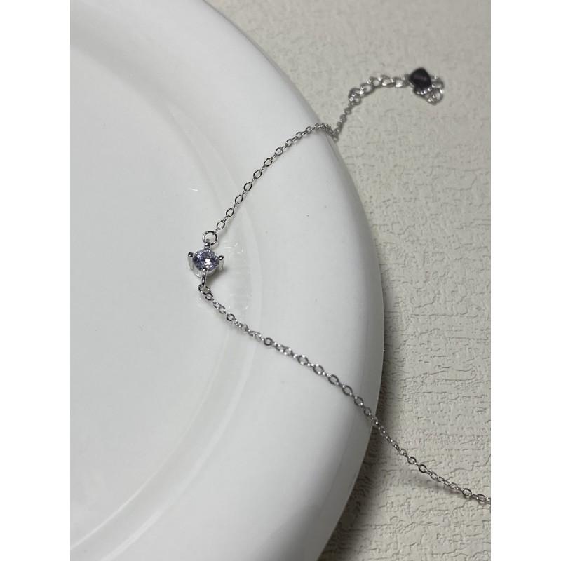 Sterling Thin Chain Bracelet With 14K Gold Plated CZ Stone Geometric Rhombus Design Daily Wear Layering