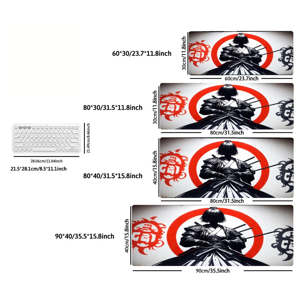 XXL Large Gaming Mouse Pad Japanese Anime Samurai Katana Red Enso Deskmat Non‑Slip Rubber Keyboard Mat Game Desk Mats Mousepads