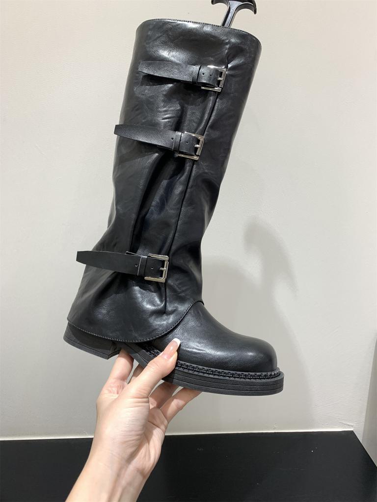 Коричневые ботфорты на толстой подошве Maillard женские ботинки 2025 новая осень и зима черные ботинки-локомотивы средней высоты