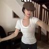 Solid Color Simple U-neck T-shirt for Women In Summer New Korean Style Slim and Versatile Short-sleeved Student Top
