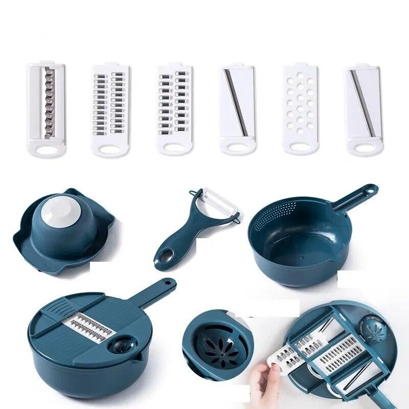 Kitchen Multi-functional Nine-in-one Vegetable Cutter 12-piece Grater Potato Radish Shredder Vegetable Cutter Salad Utensils
