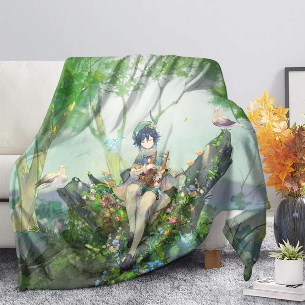 3d Printed Genshin Impact Girls Blanket Bedspread Cute Flannel Home Camping Aircraft Blanket Plush Soft Comfortable Blanket