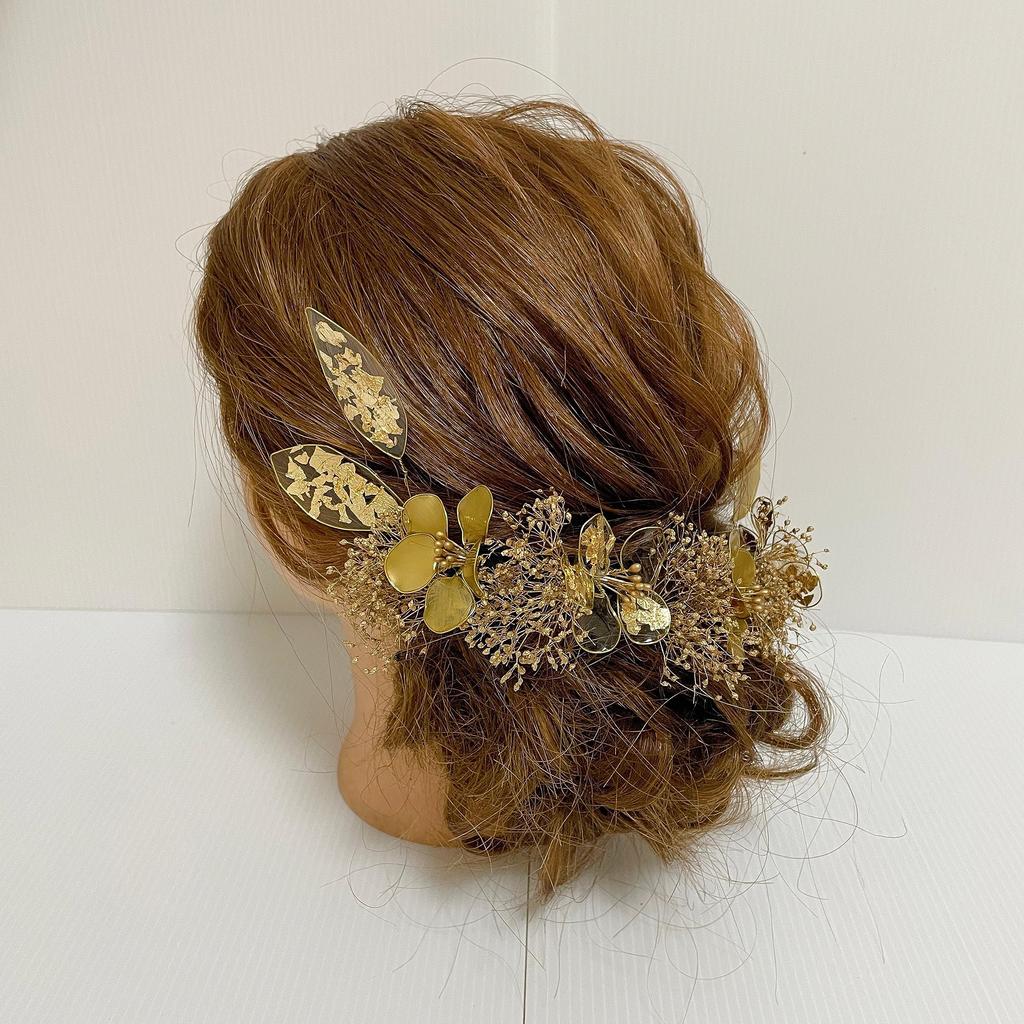 American Flower Hair Head Gold Gold Ornament, Dress, Flowers, Baby's Breath, Leaf, Kimono, Hakama, Coming-of-Age Ceremony, Graduation, Wedding,