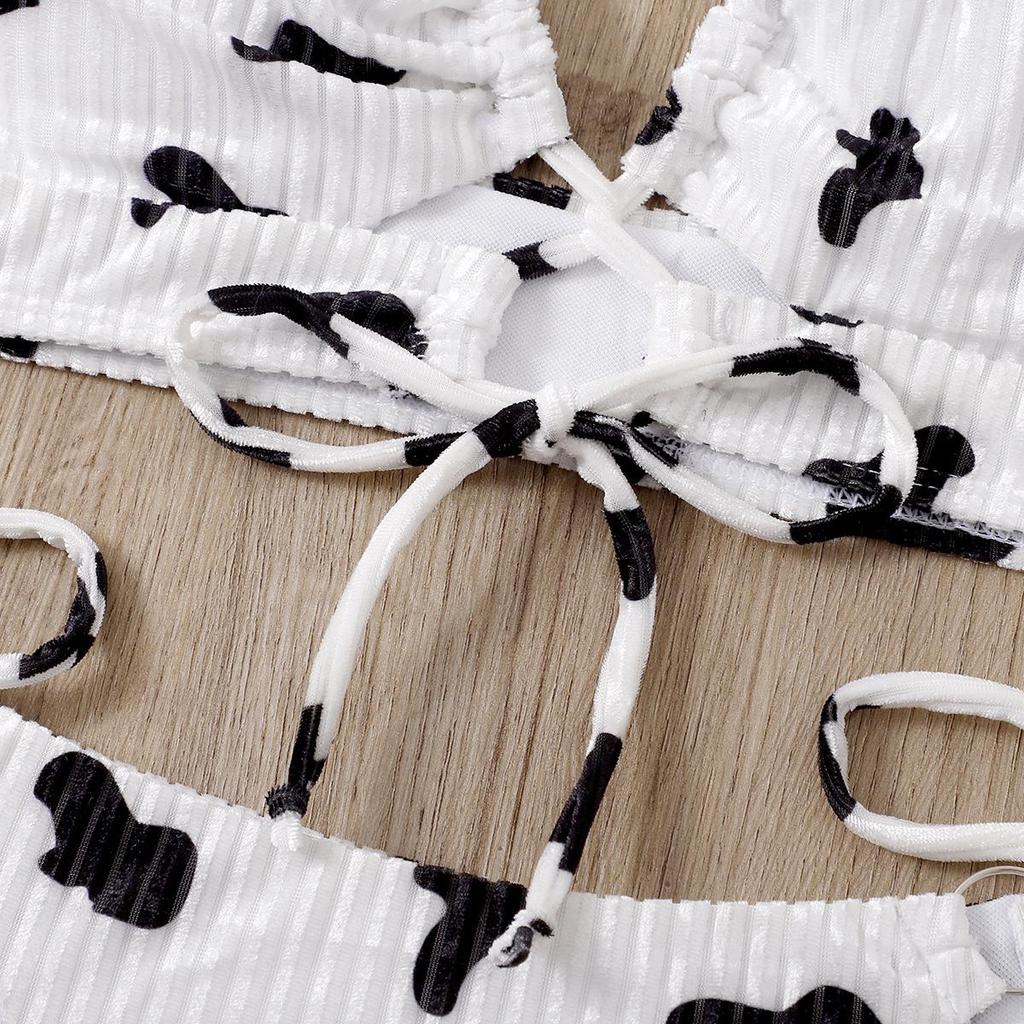 Купальник женский с бретелькой на шее, треугольниками на шнуровке, с принтом коровы, сексуальные комплекты бикини с вырезами