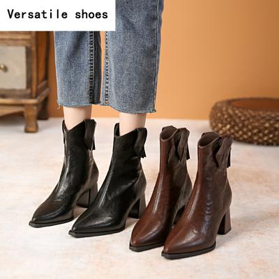 Винтажные женские ботильоны, модные туфли с острым носком и квадратным каблуком, лаконичные короткие ботильоны Largas